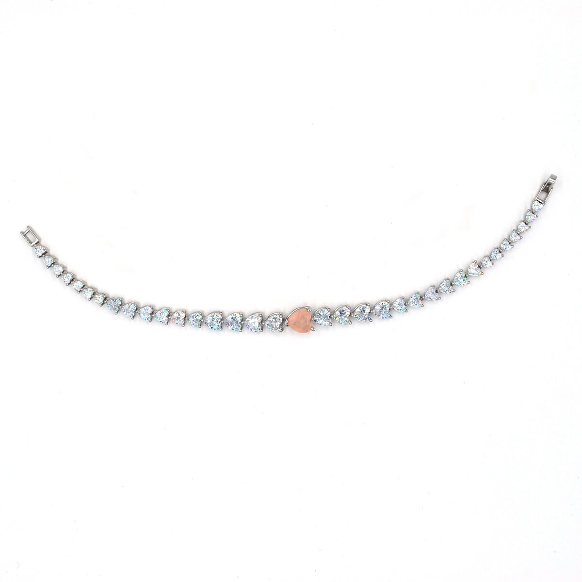 Şeker Pembesi Kalpli Su Yolu Gümüş Bileklik