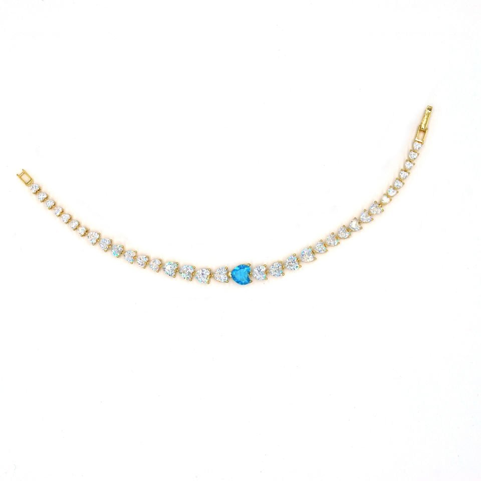 Aqua Taşlı Kalpli Su Yolu Gümüş Bileklik