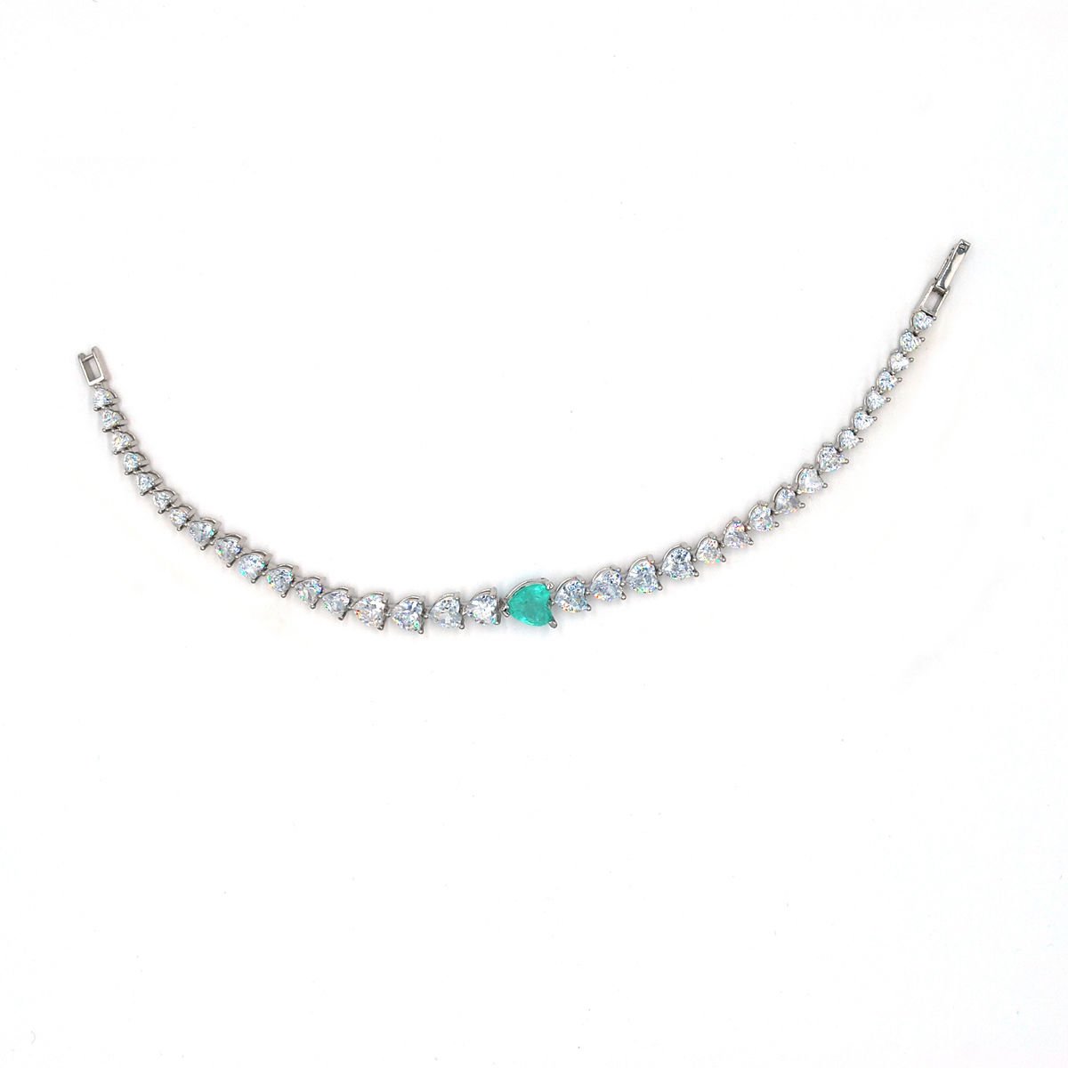 Su Yeşili Taşlı Kalpli Su Yolu Gümüş Bileklik