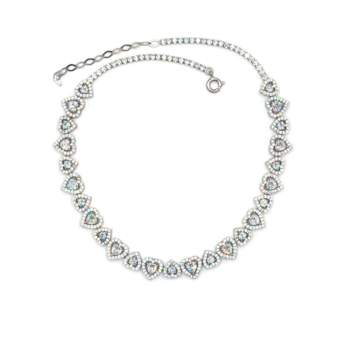 Taşlı Kalp Su Yolu Gümüş Choker