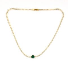 Yuvarlak Taşlı Su Yolu Gümüş Kolye