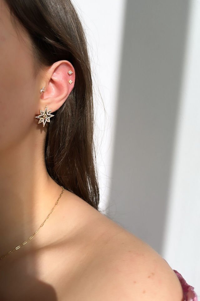 Yıldız Taşlı Tasarım Gümüş Küpe