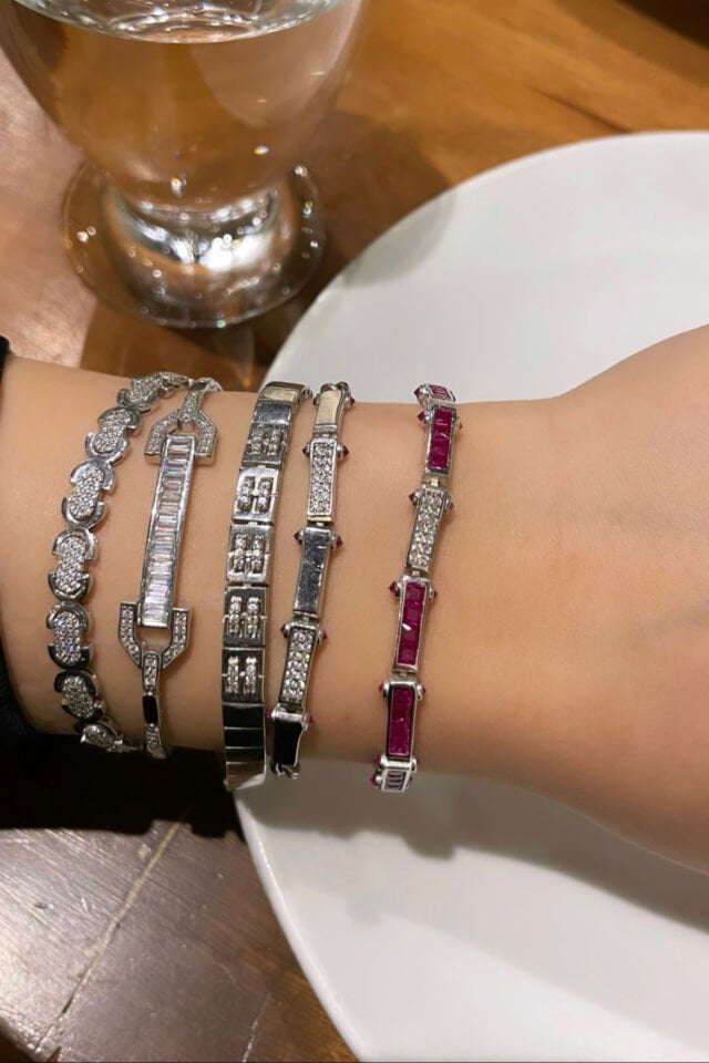 Sıralı Çift Renk Gümüş Bileklik