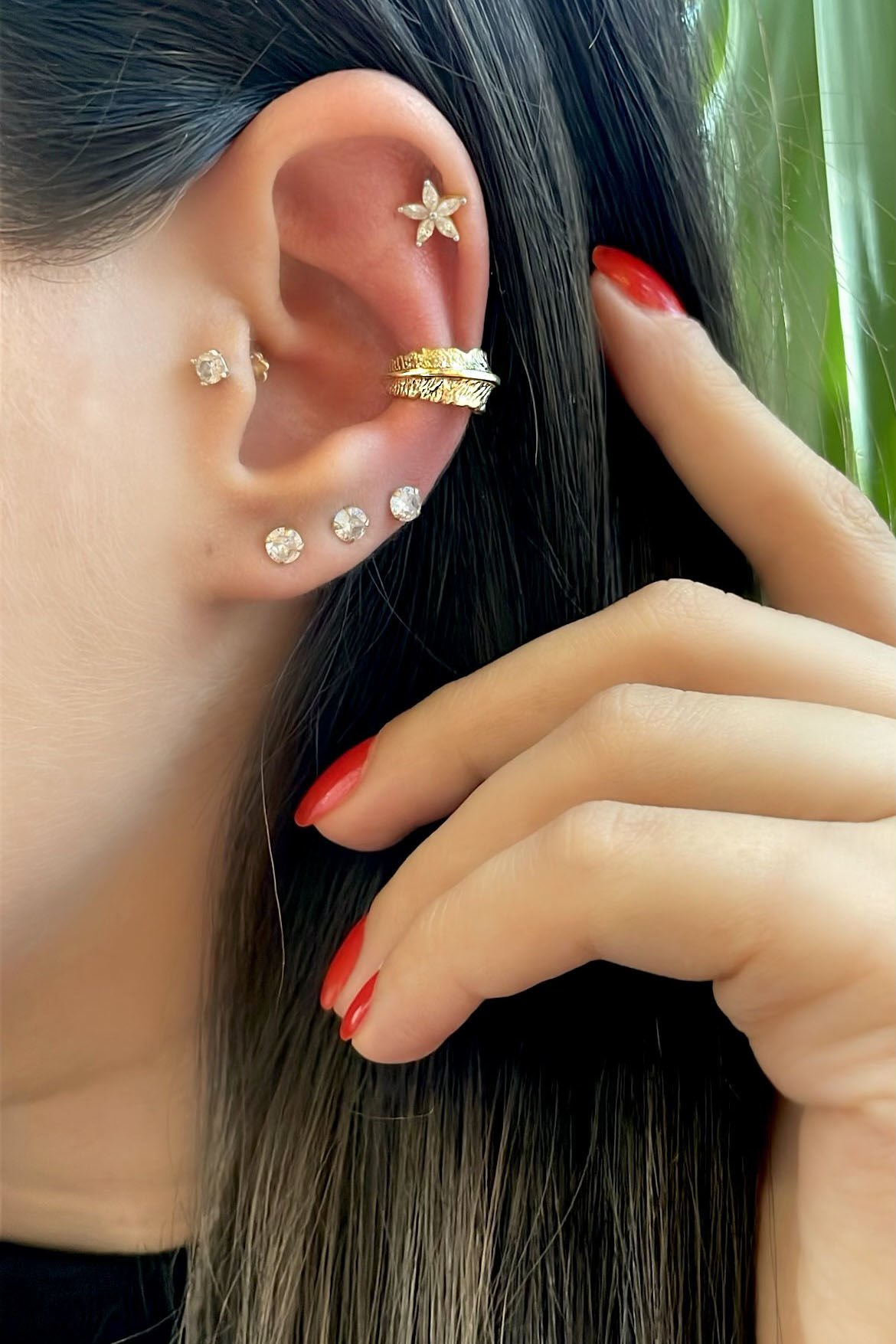 Yaprak Ear Cuff Gümüş Küpe