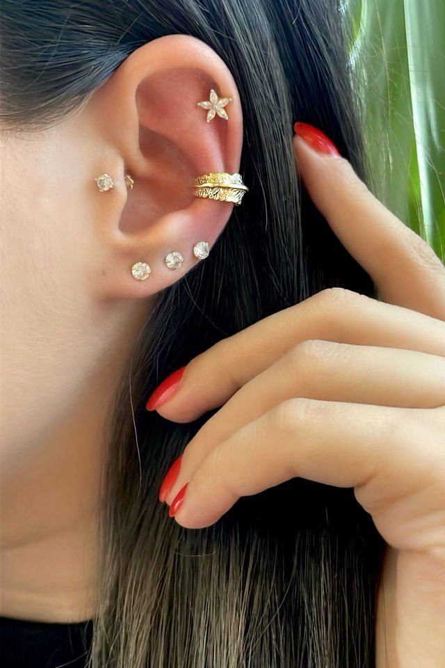 Yaprak Ear Cuff Gümüş Küpe