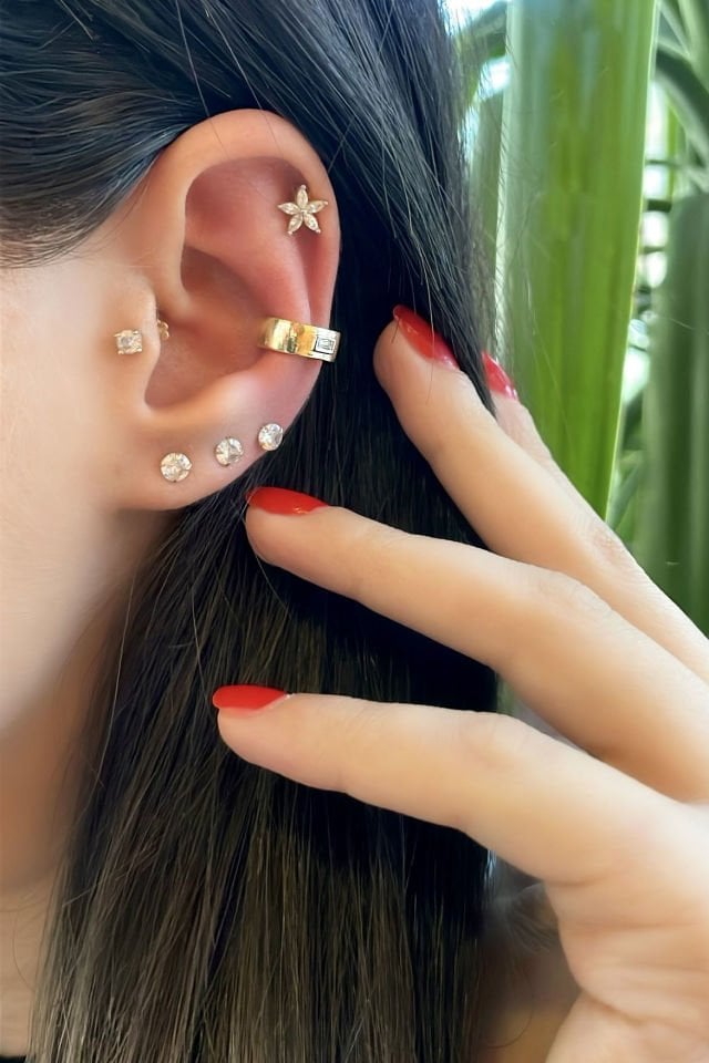 Baget Taşlı Ear Cuff Gümüş Küpe