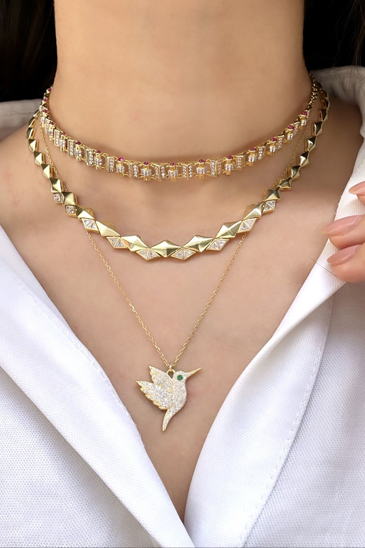 Sıralı Baklava Desenli Gümüş Kolye