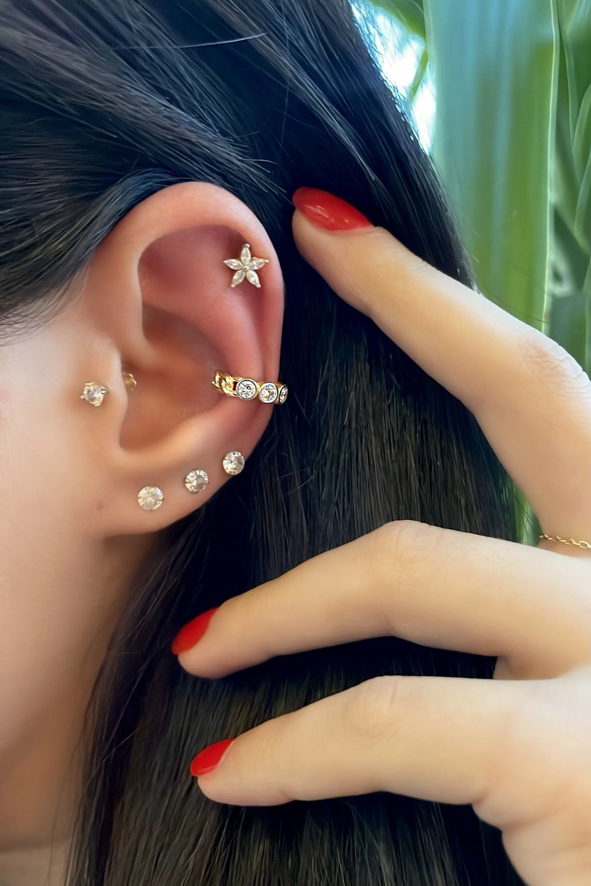 Üç Taşlı Ear Cuff Gümüş Küpe