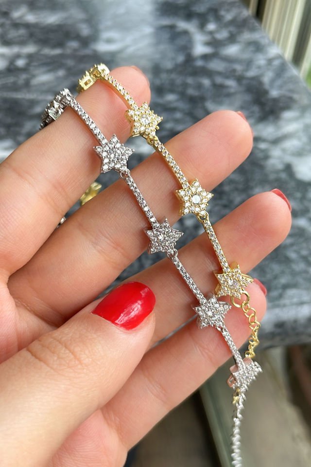 Taşlı Yıldız Gümüş Bileklik