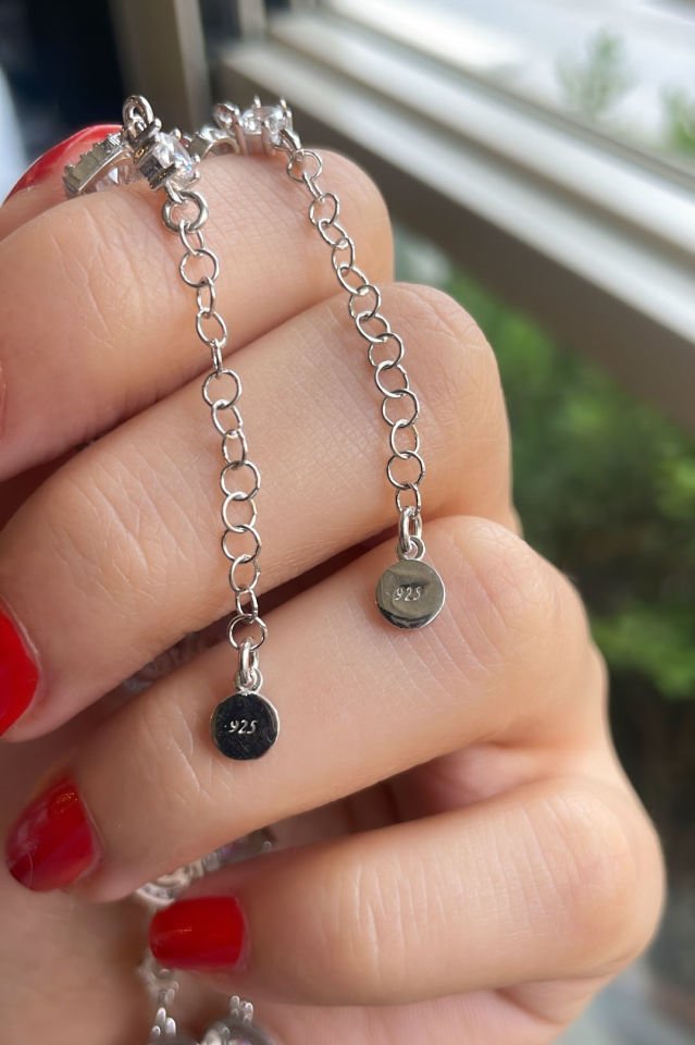 Kalp Pembe Taşlı Gümüş Bileklik