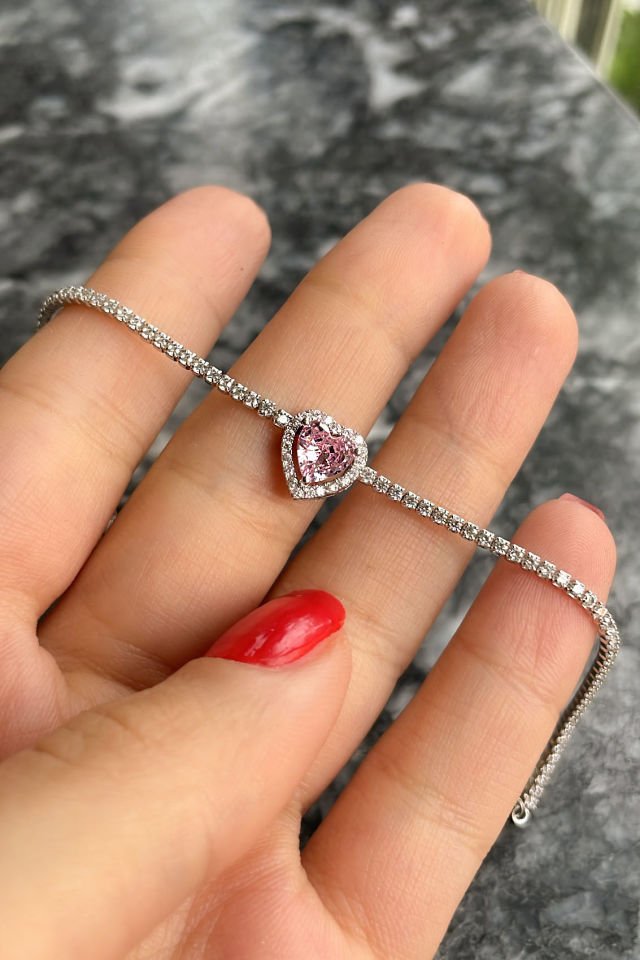 Pembe Kalp Su Yolu Gümüş Bileklik