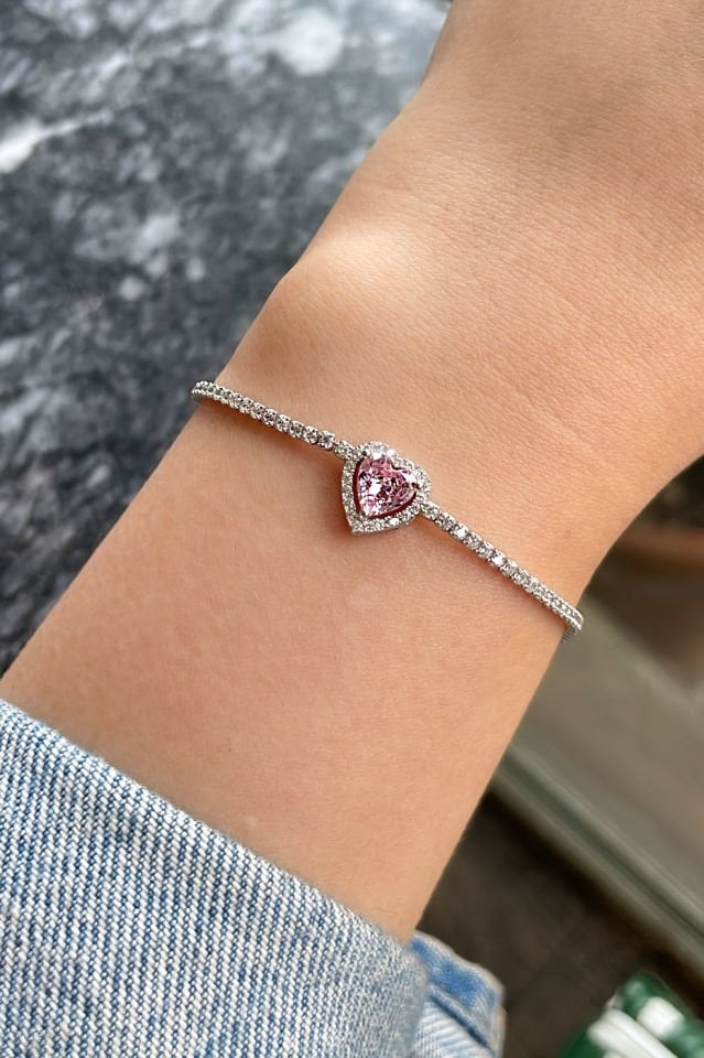 Pembe Kalp Su Yolu Gümüş Bileklik