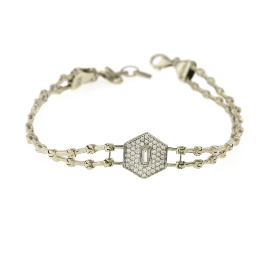 Altıgen Çift Sıra Zincir Gümüş Bileklik