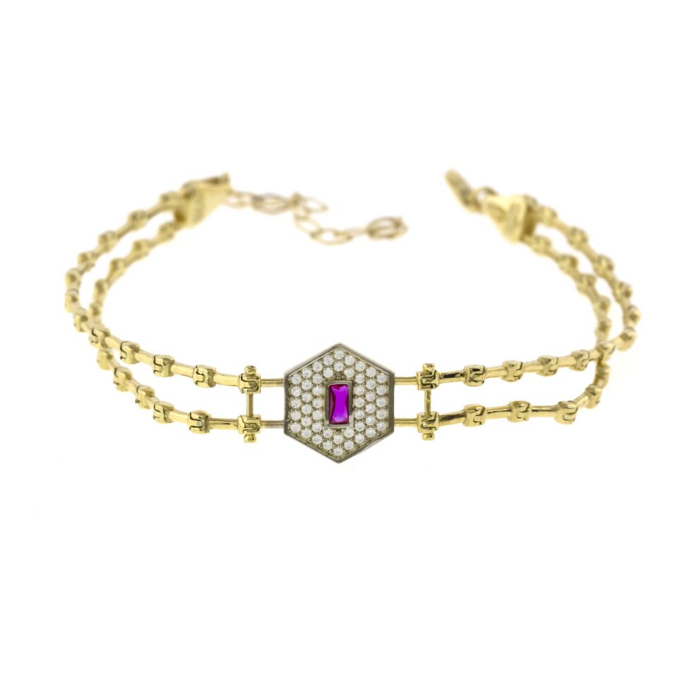 Altıgen Çift Sıra Zincir Gümüş Bileklik