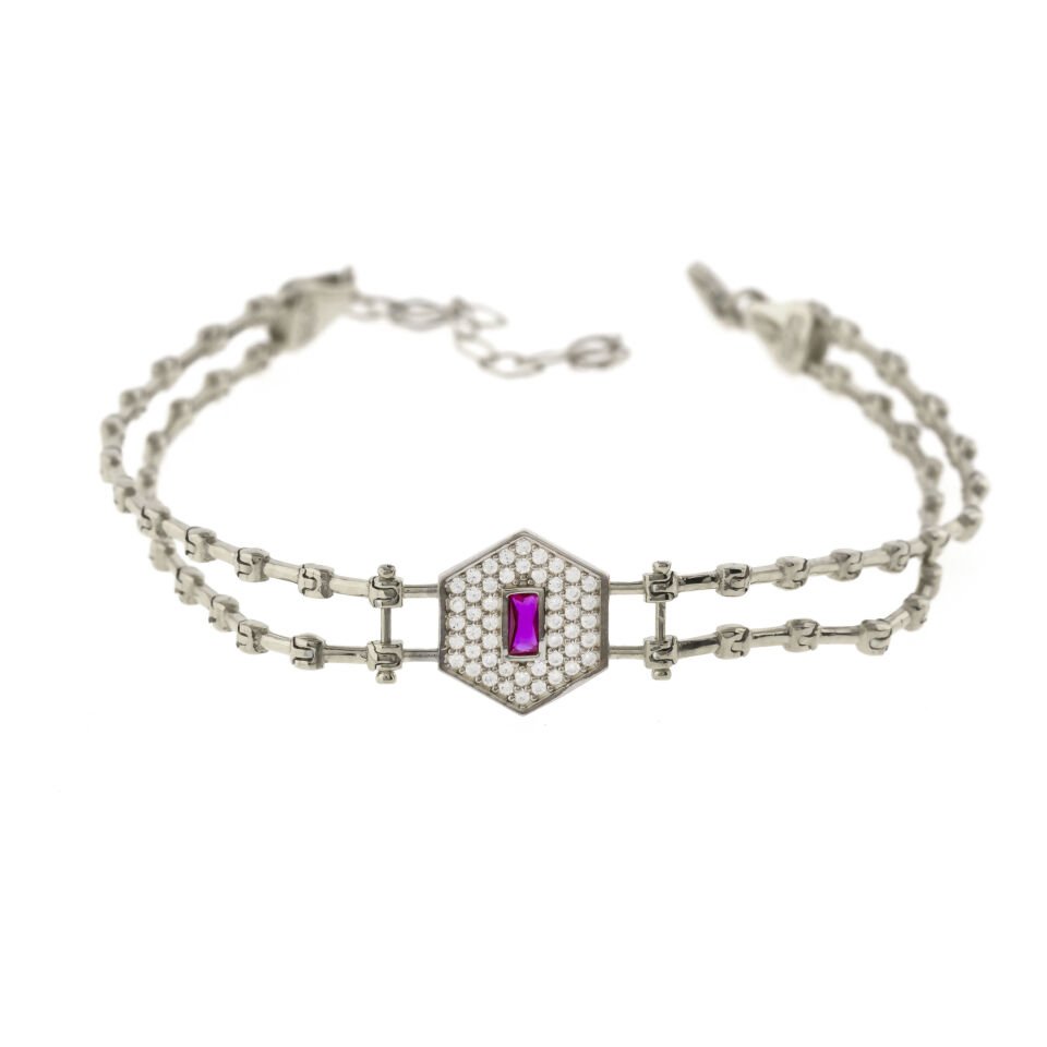 Altıgen Çift Sıra Zincir Gümüş Bileklik