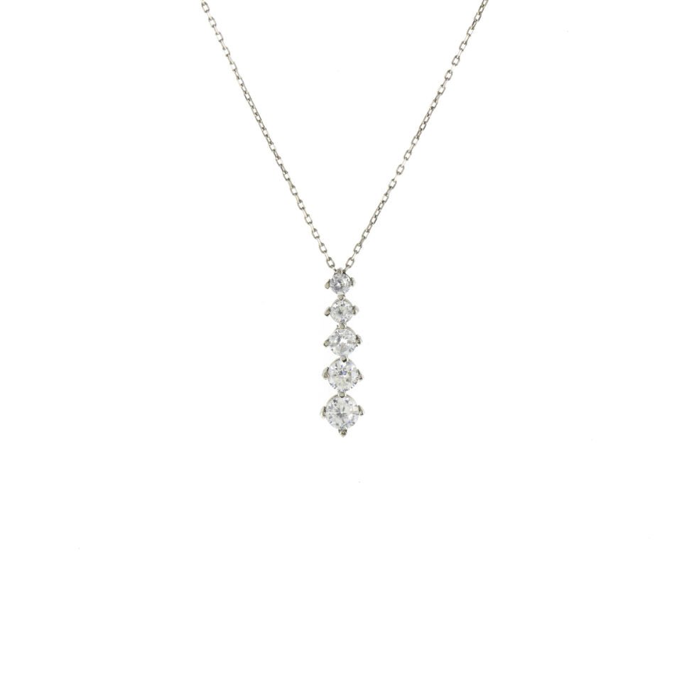 Sıralı Beşli Yuvarlak Taşlı Gümüş Kolye