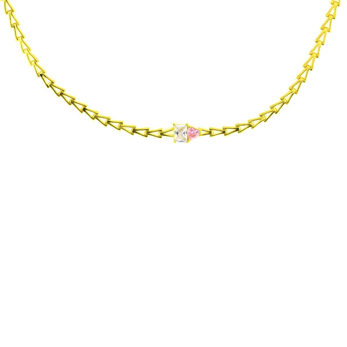 Kalp ve Baget Taşlı Çavuş Su Yolu Gümüş Choker