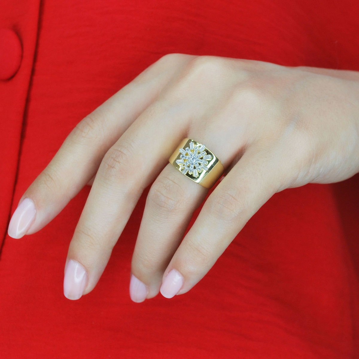 Baget Taşlı Kar Kristali Gümüş Yüzük