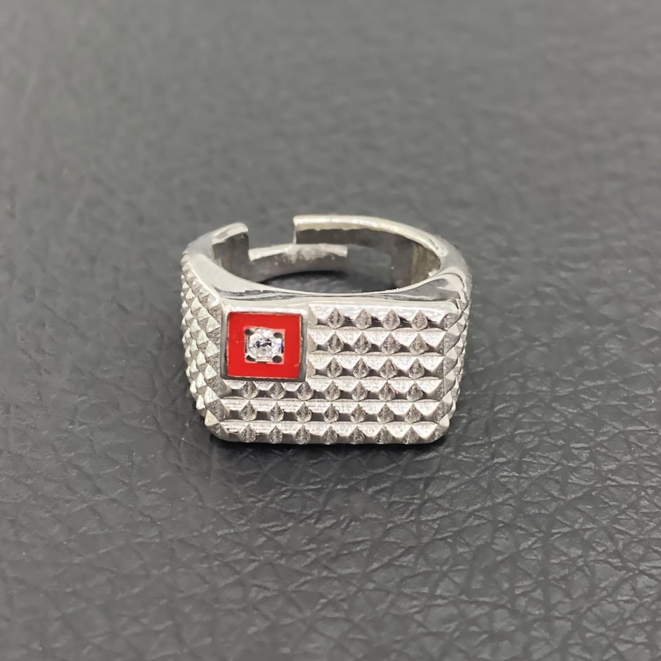 Kare Mine Detaylı Gümüş Yüzük