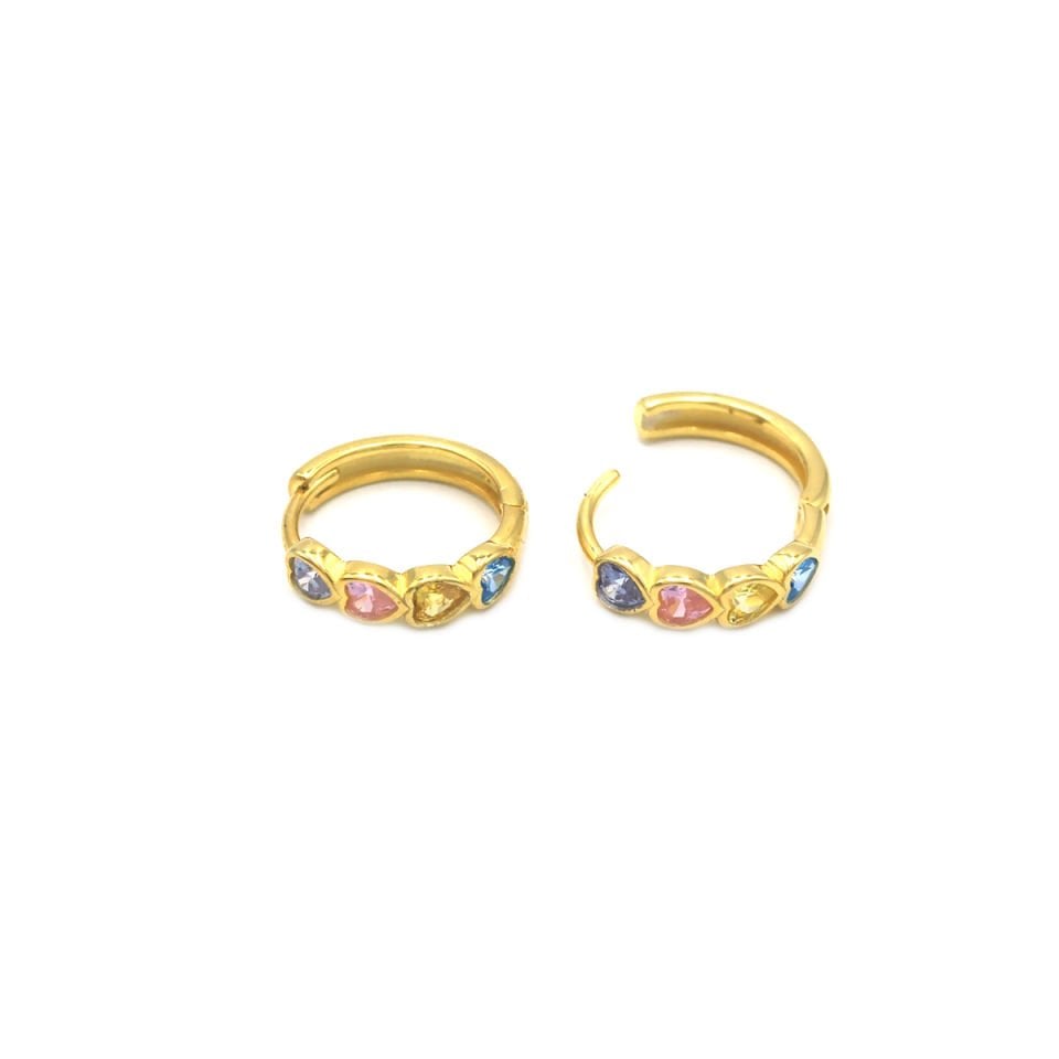 Renkli Kalp Taşlı Gümüş Küpe