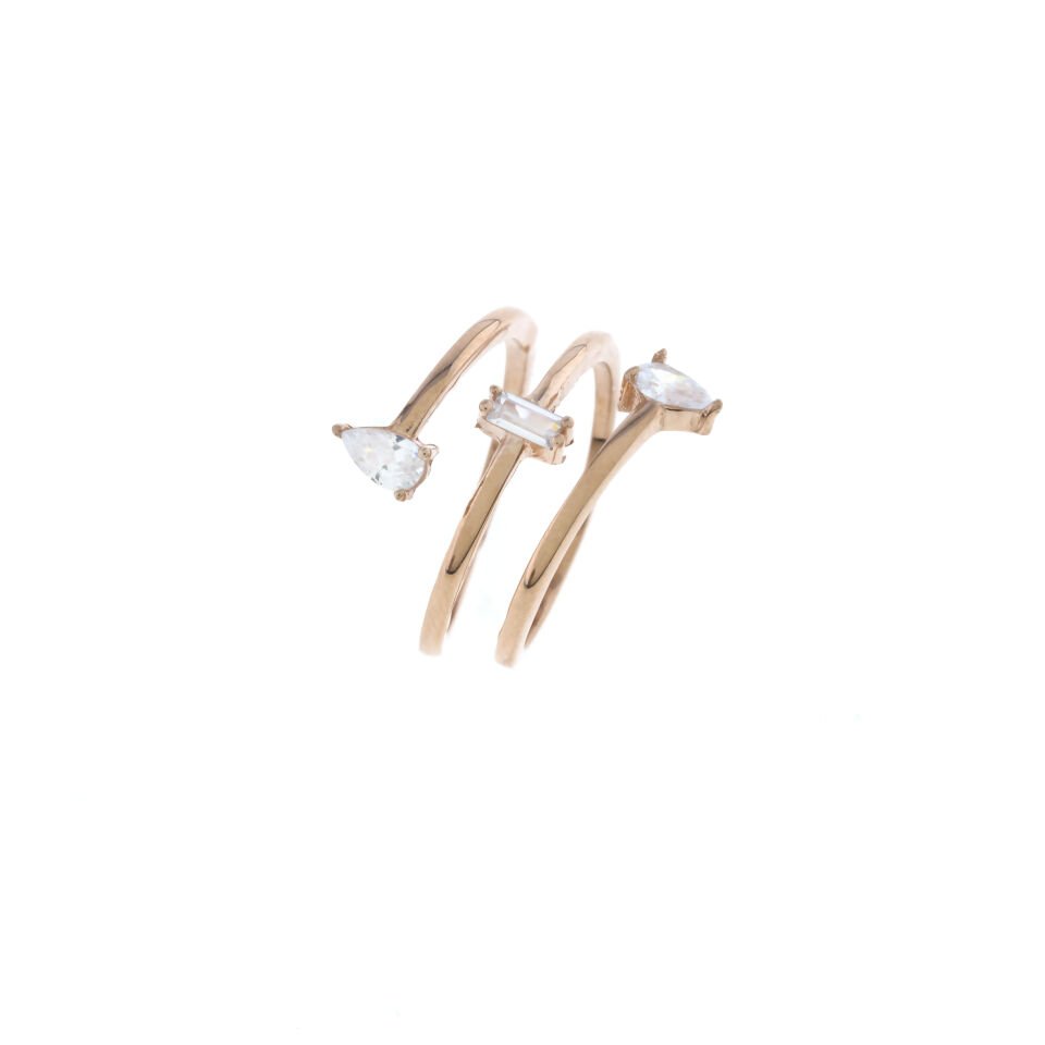 Damla ve Baget Taşlı Spiral Gümüş Yüzük