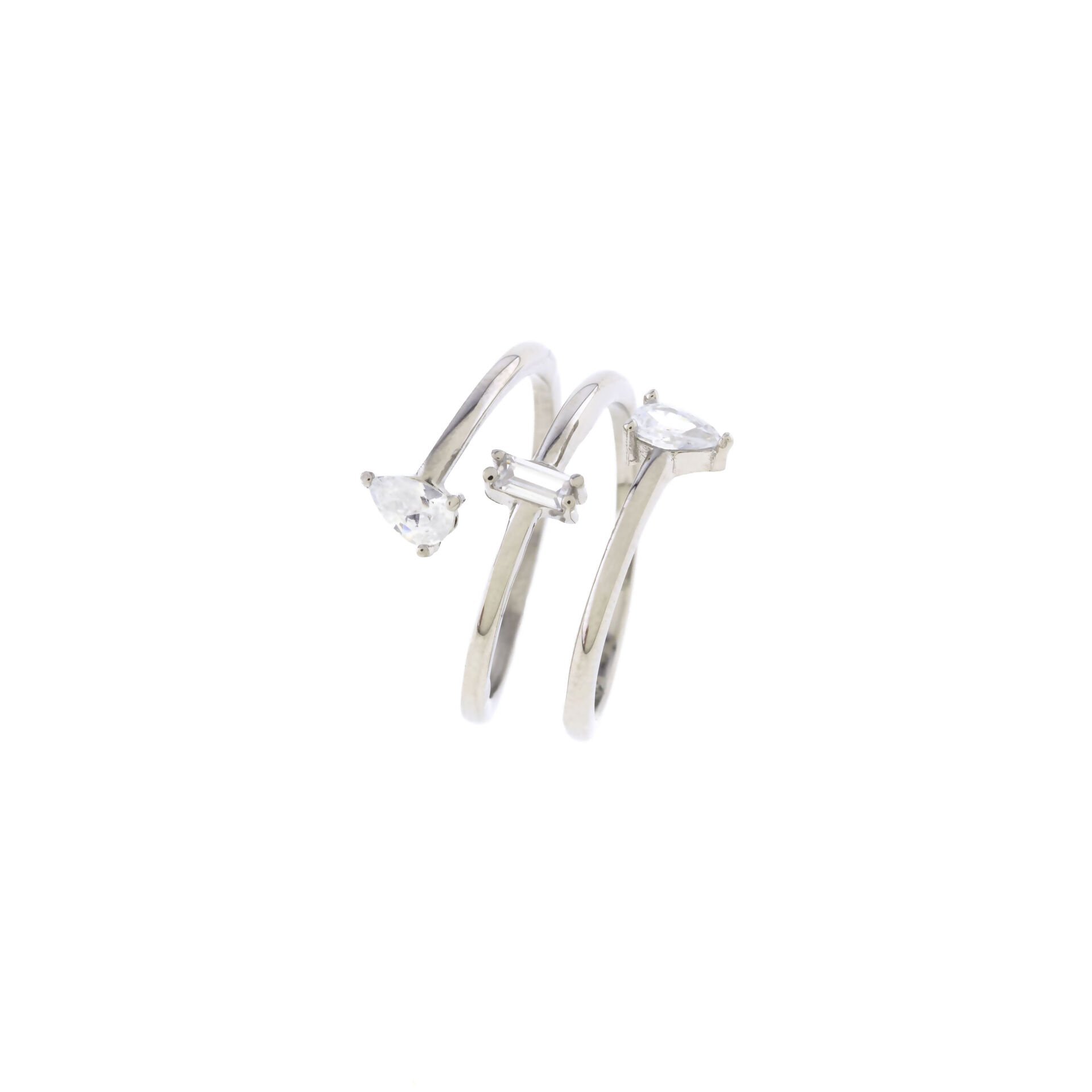 Damla ve Baget Taşlı Spiral Gümüş Yüzük