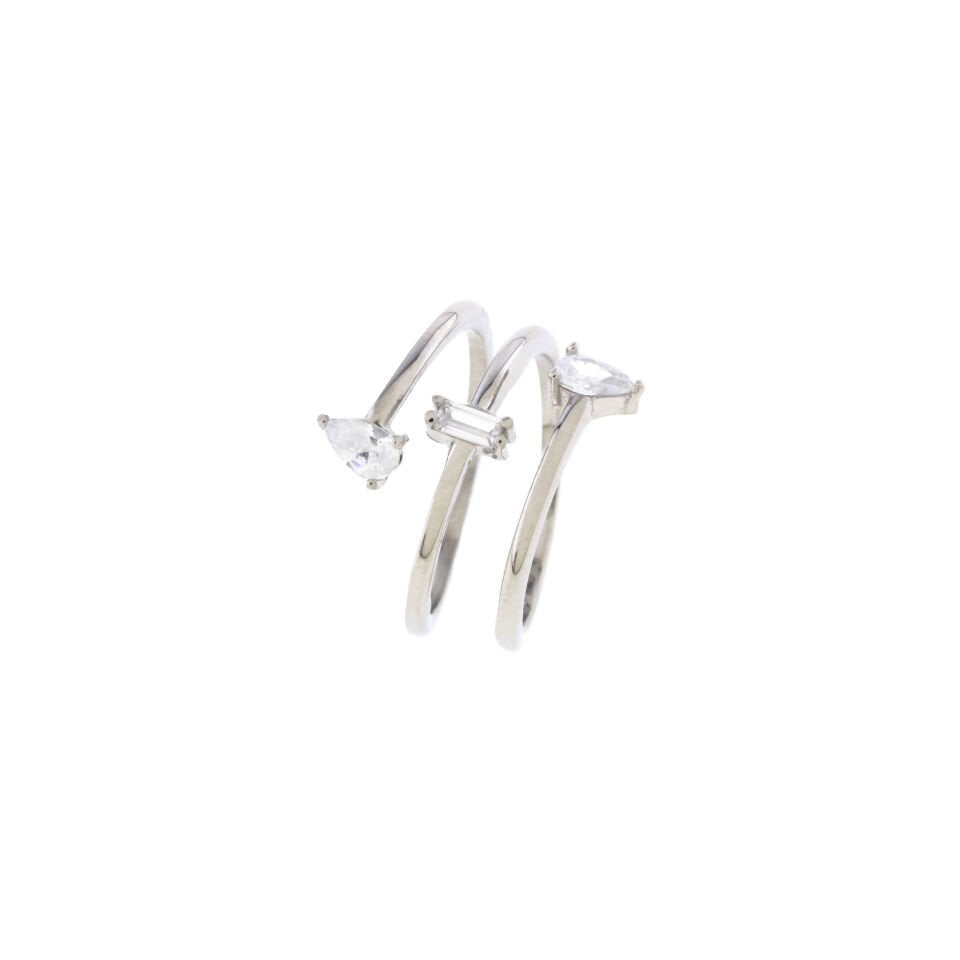 Damla ve Baget Taşlı Spiral Gümüş Yüzük