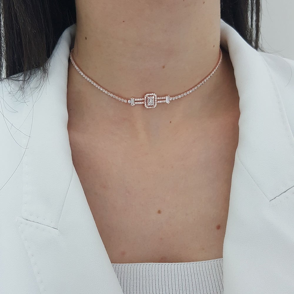 Baget Taşlı Su Yolu Gümüş Choker