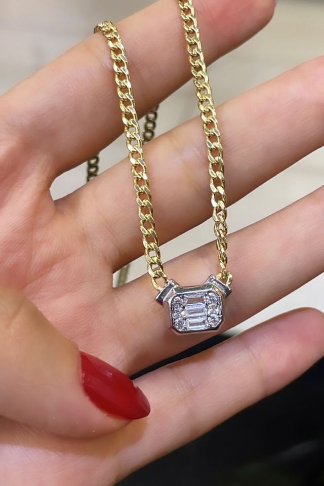 Baget Taşlı Gurmet Zincir Gümüş Kolye