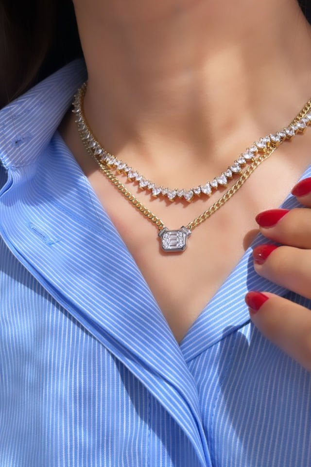 Baget Taşlı Gurmet Zincir Gümüş Kolye