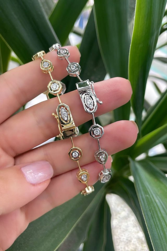 Yuvarlak Taşlı Oktagon Kesim Gümüş Bileklik