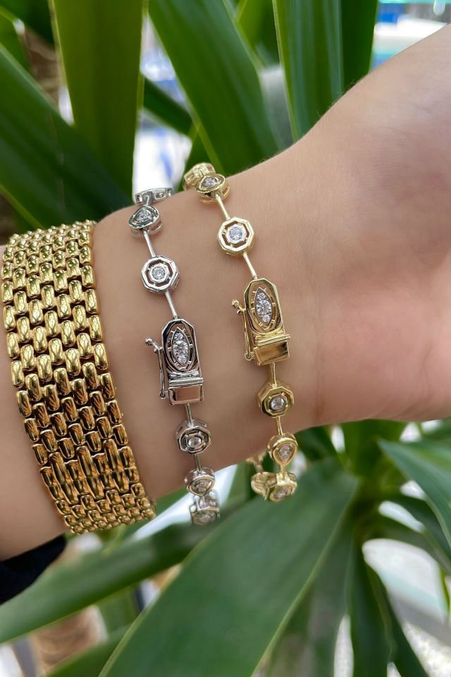 Yuvarlak Taşlı Oktagon Kesim Gümüş Bileklik