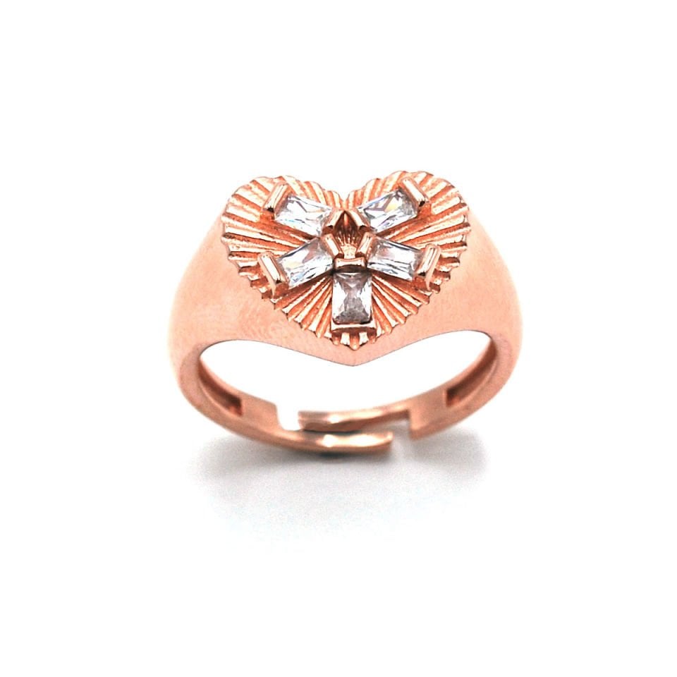 Baget Taşlı Kalp Gümüş Yüzük