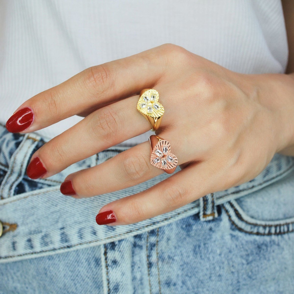 Baget Taşlı Kalp Gümüş Yüzük