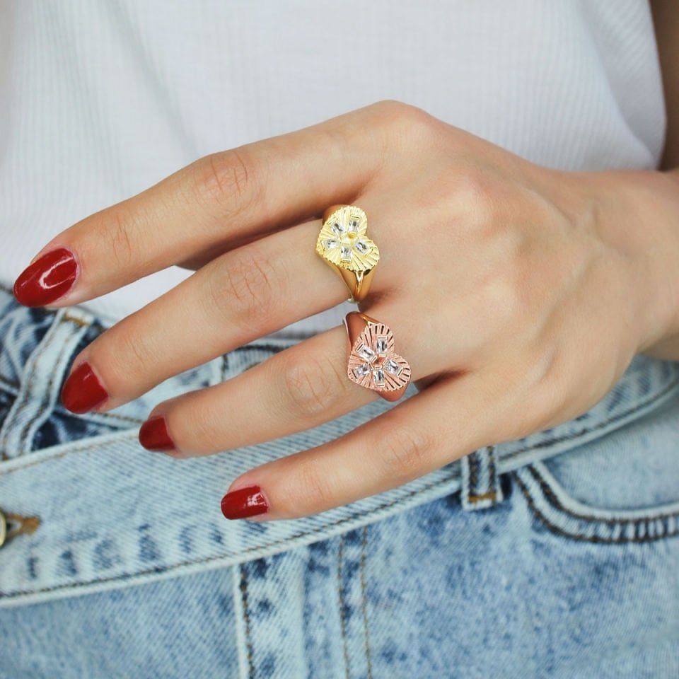 Baget Taşlı Kalp Gümüş Yüzük