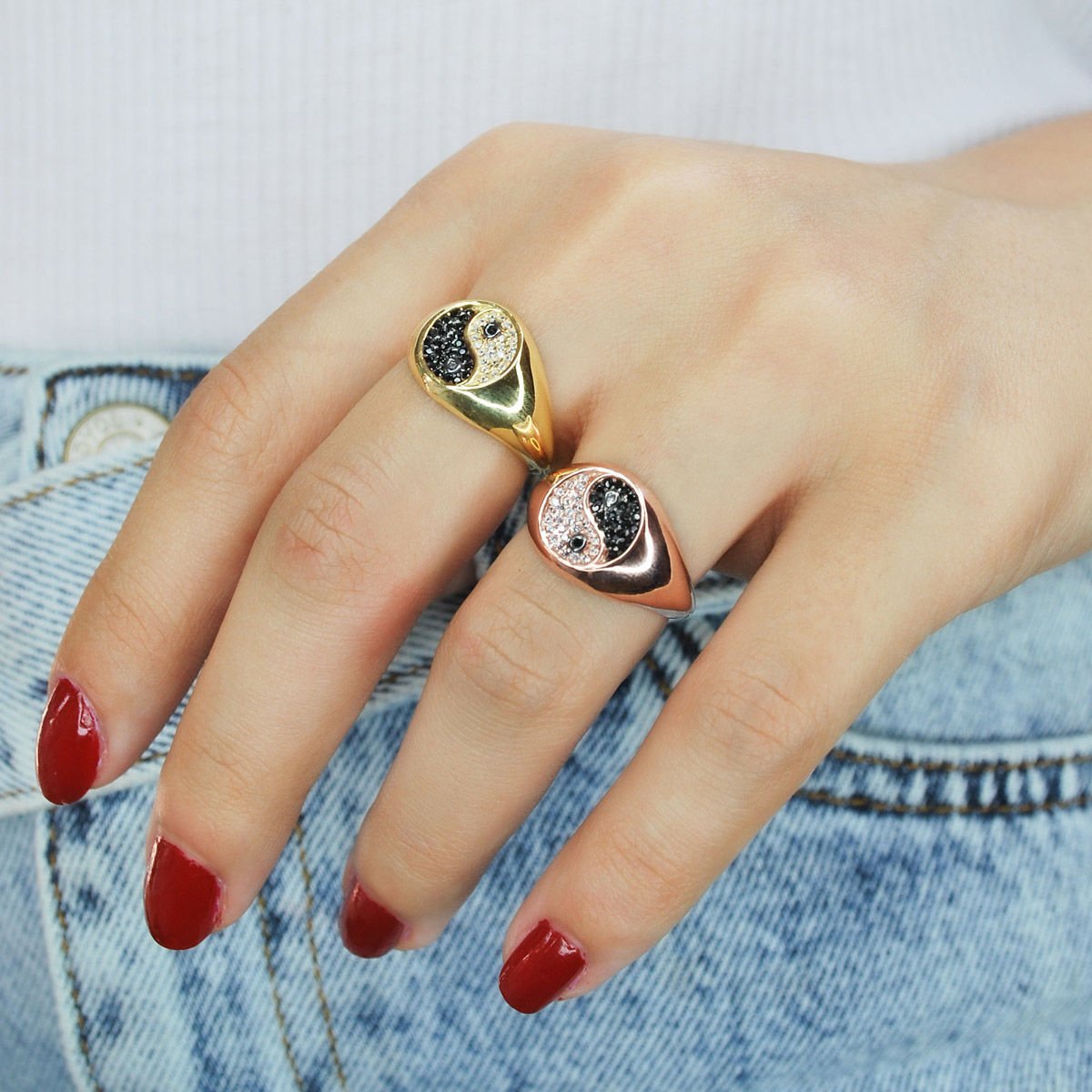 Yin Yang Taşlı İyilik Kötülük Gümüş Yüzük