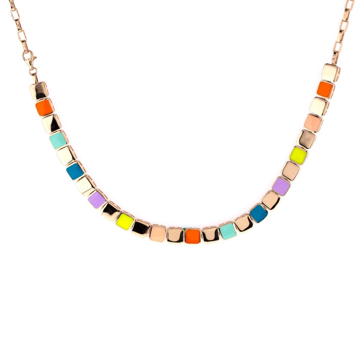 Renkli Mineli Kare Kesim Gümüş Kolye