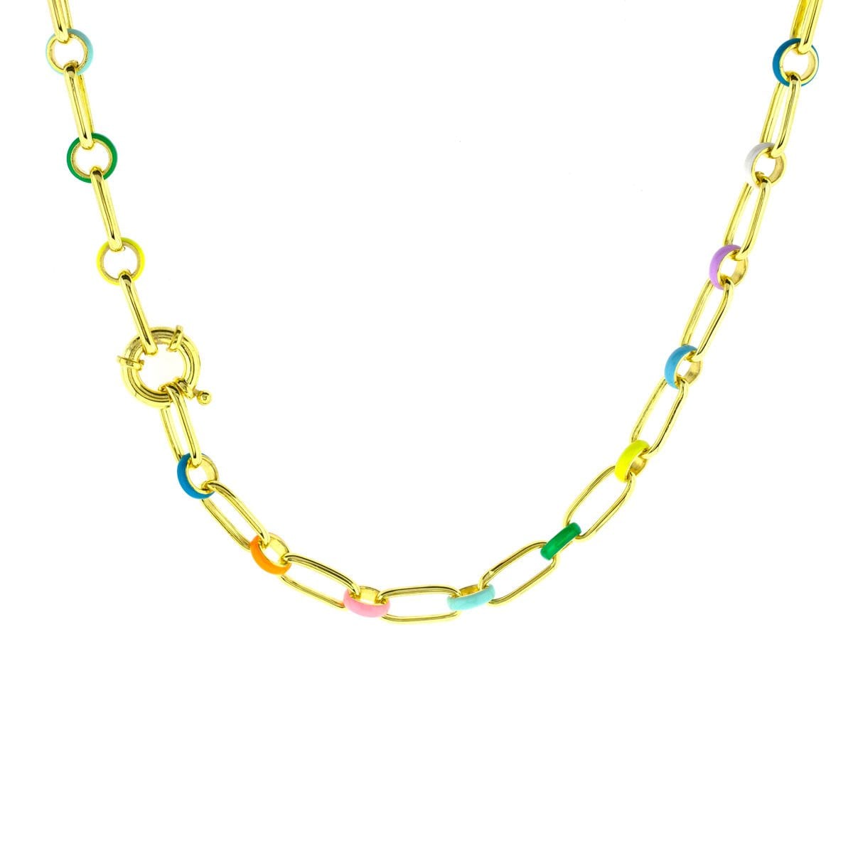 Renkli Mineli Yuvarlak Kesim Gümüş Kolye