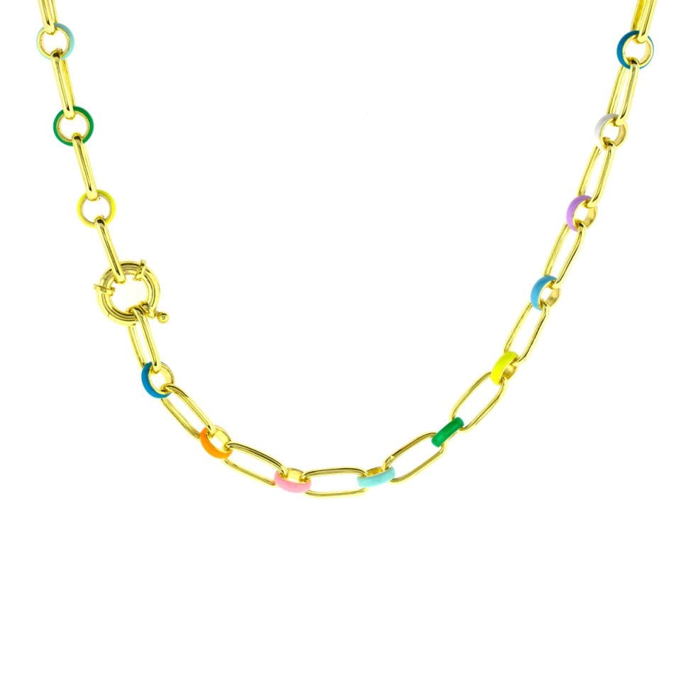 Renkli Mineli Yuvarlak Kesim Gümüş Kolye