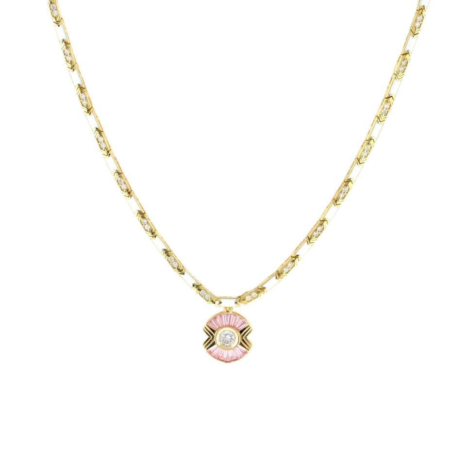 Beyaz Mineli Sade Tasarım Gümüş Kolye