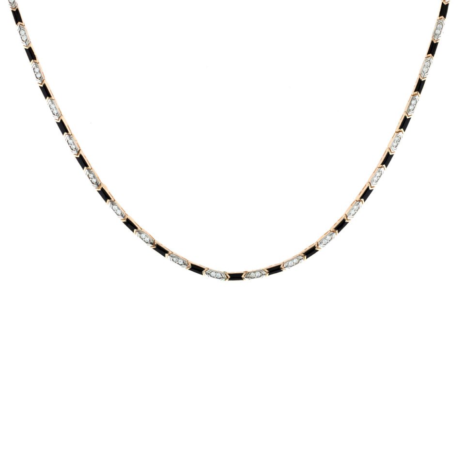 Siyah Mineli Sade Tasarım Gümüş Kolye