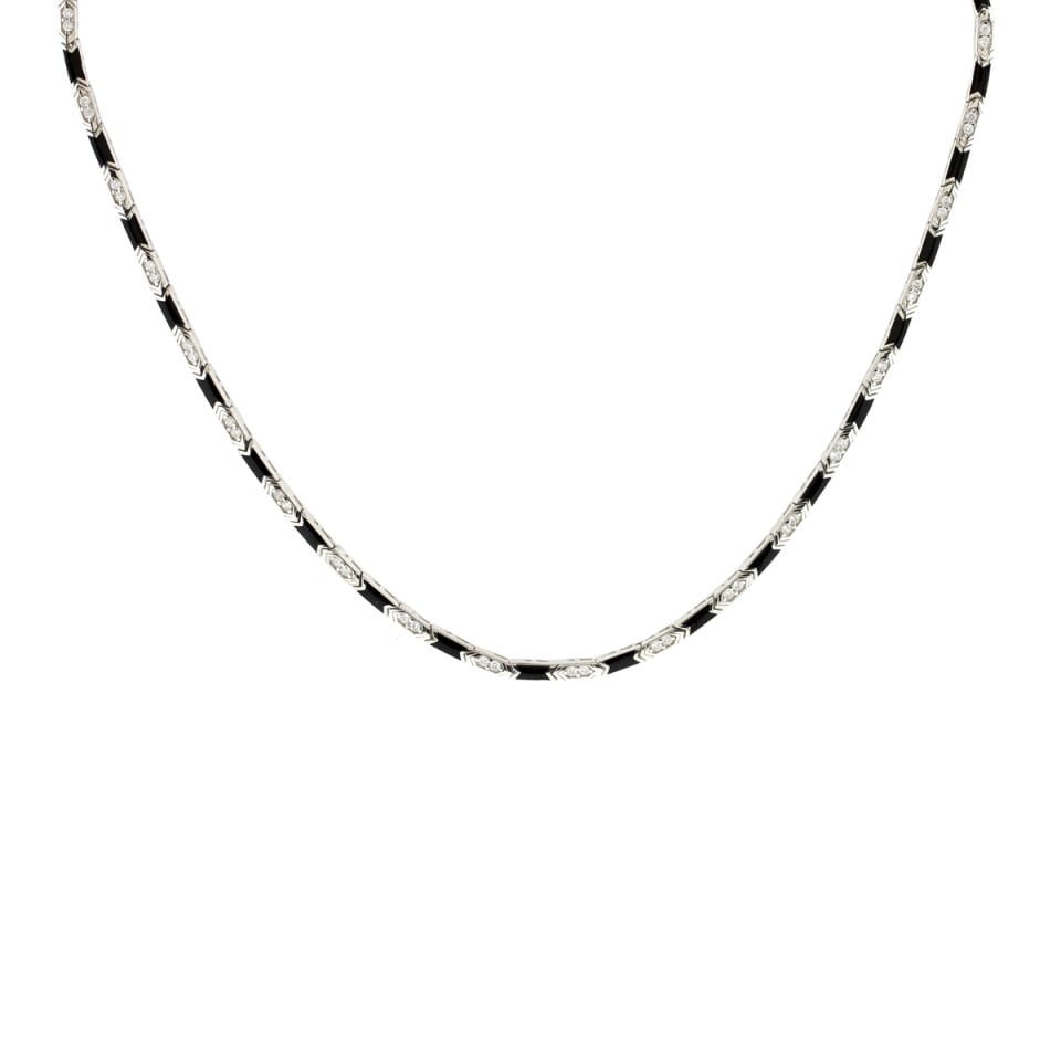 Siyah Mineli Sade Tasarım Gümüş Kolye