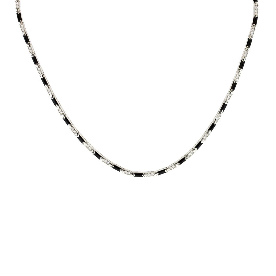 Siyah Mineli Sade Tasarım Gümüş Kolye