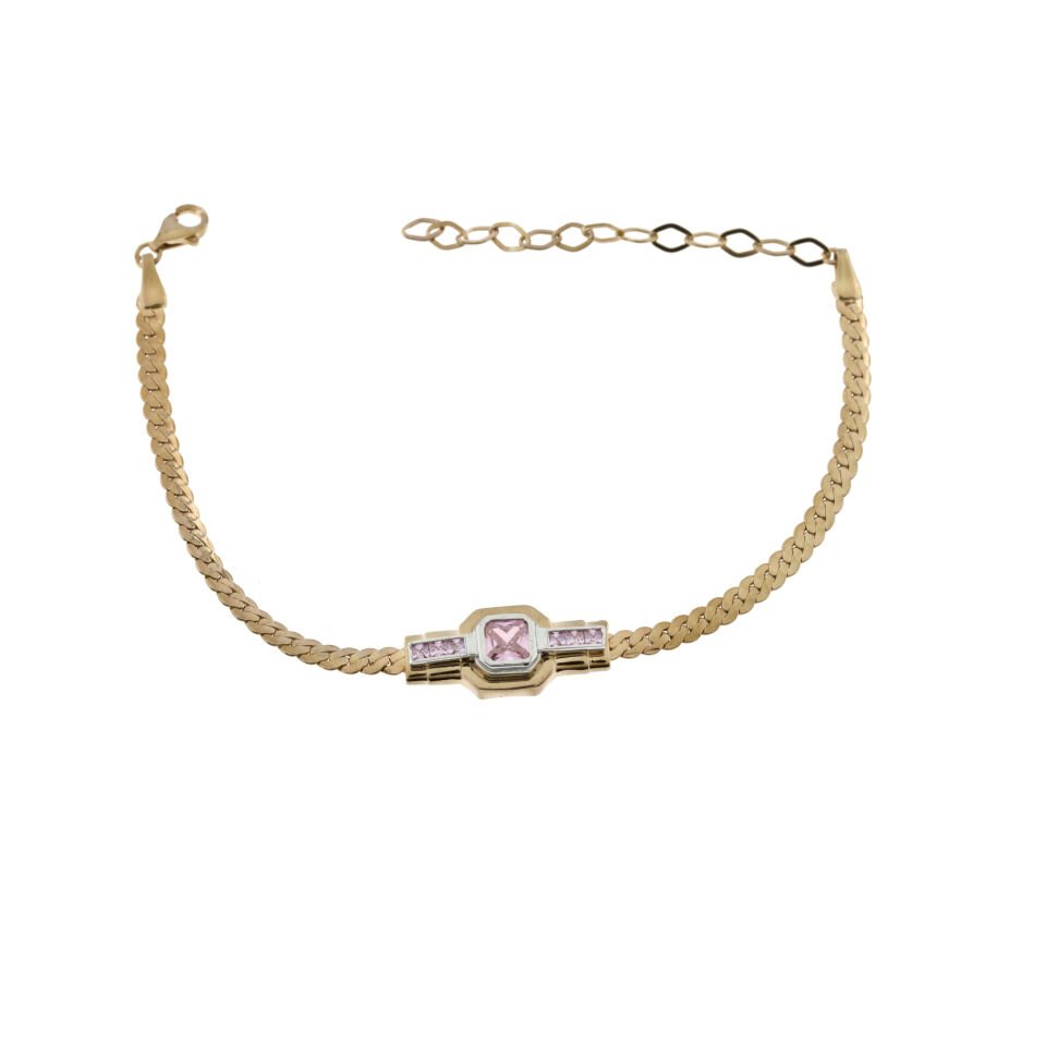 Pembe Taşlı Yılan Zincir Şans Gümüş Bileklik
