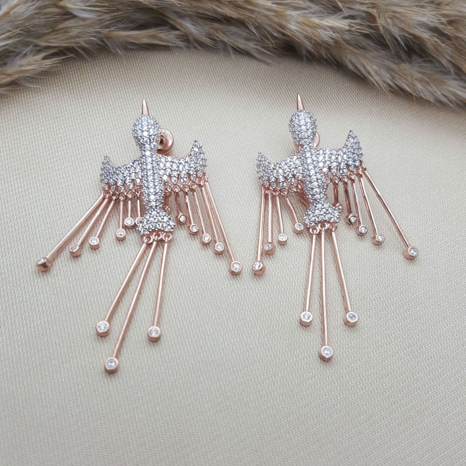 Taşlı Ebabil Kuşu Gümüş Küpe