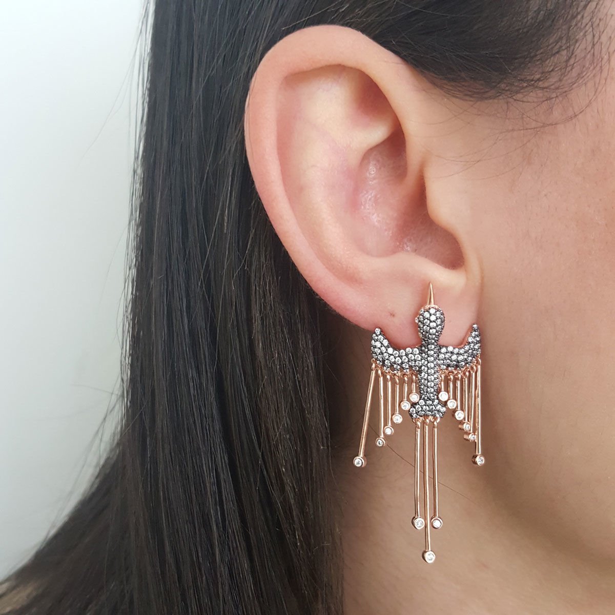 Taşlı Ebabil Kuşu Gümüş Küpe