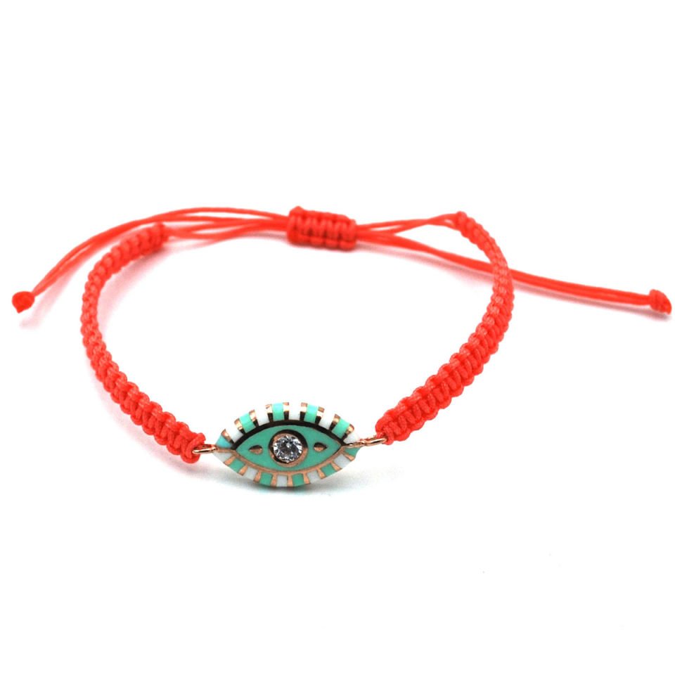 Makrome Örgülü Mineli Nazar Göz Gümüş Bileklik