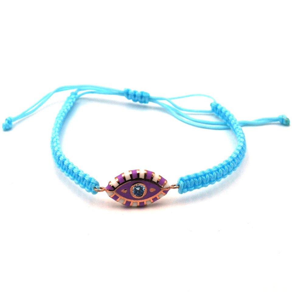 Makrome Örgülü Mineli Nazar Göz Gümüş Bileklik