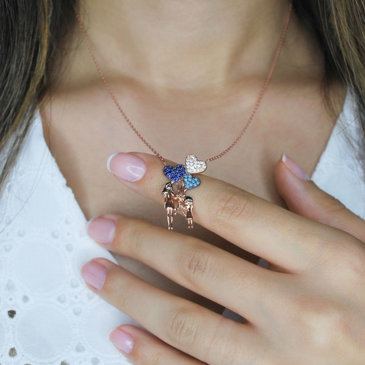 Üçlü Kalp Anne Kız Gümüş Kolye