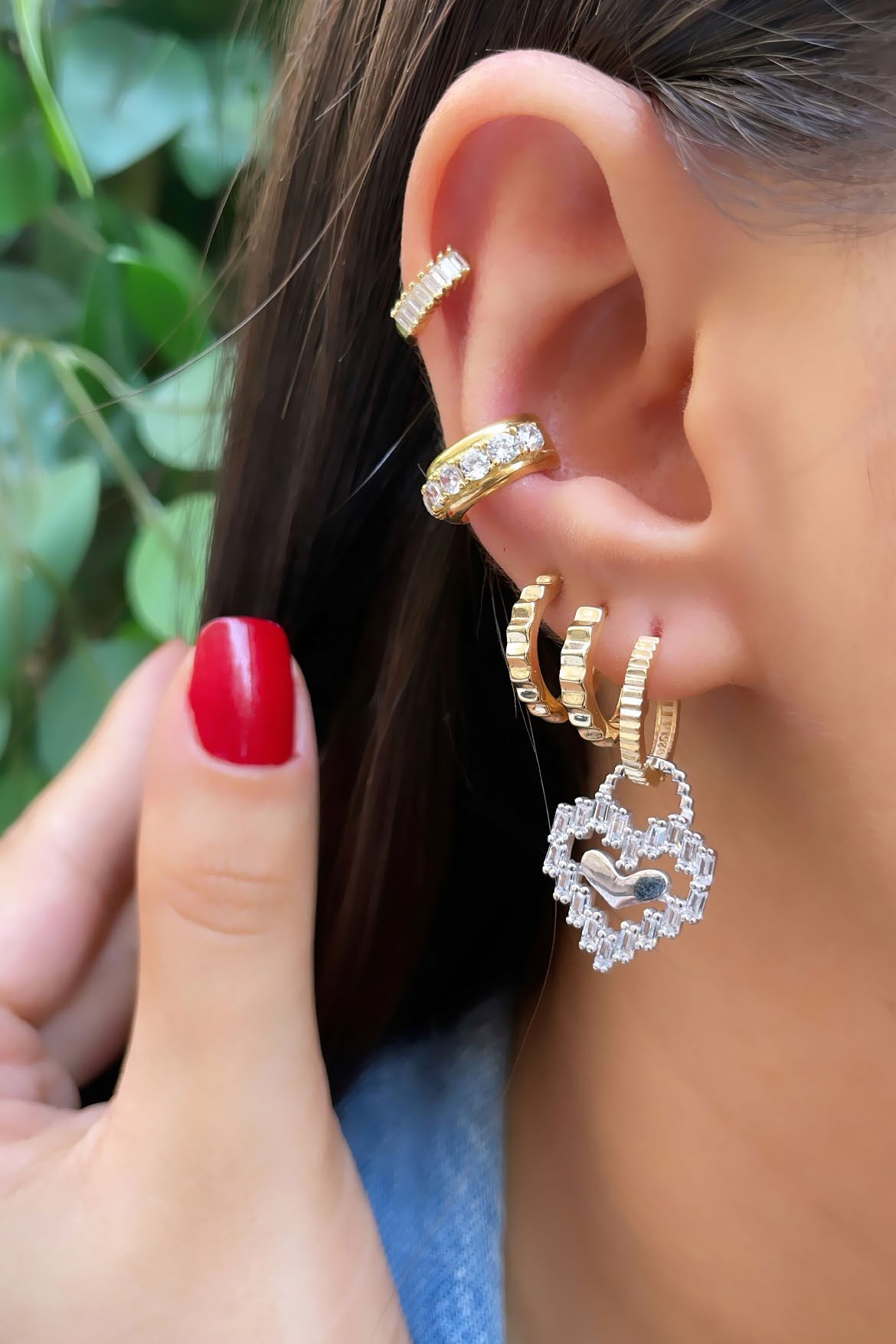 Çift Renkli Kalpli Gümüş Küpe